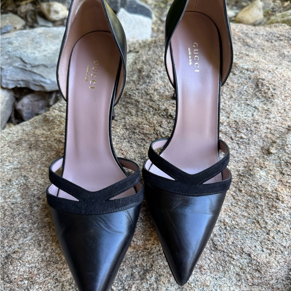 Gucci Malaga Kid Black Strappy Leather Heels Size 38 (8 US) - Picture 2 of 11